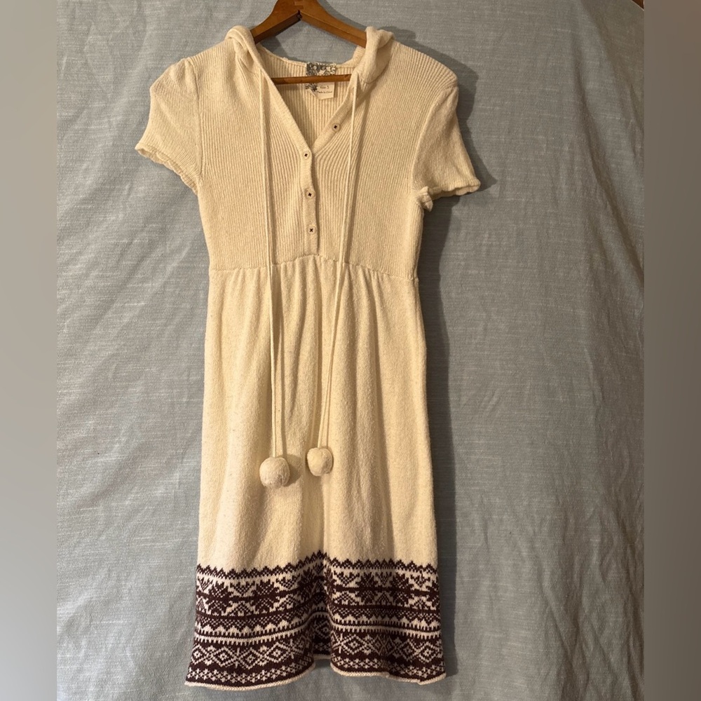 Love Rocks Vintage Y2K Knit Dress Short Sleeve Cream/Brown Women’s Sz S